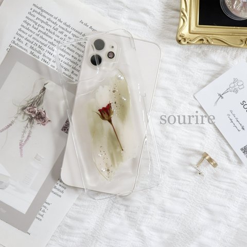  New 抹茶ラテ☕︎︎‎𓂃 𓈒𓏸ニュアンスフラワー スマホケース  押し花スマホケース 全機種  SE Android Xperia クリア iPhone13 韓国 花 かわいい パール 薔薇 バラ