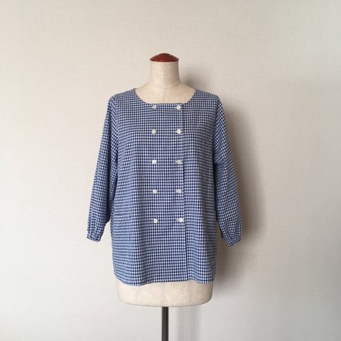 コックシャツエプロン（青チェック）size M