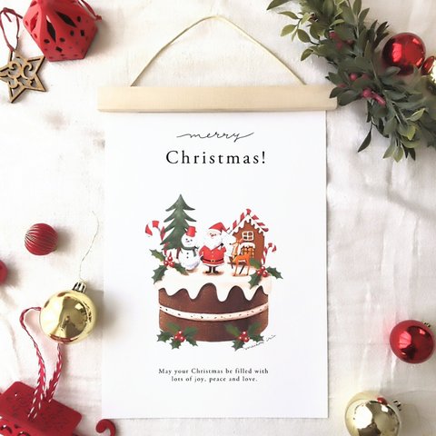 《new》選べる木製バー付き クリスマスポスター/Christmas cake/３デザイン（Ａ４サイズ）