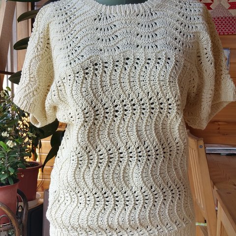 コットンヤーンの棒針編みセーター