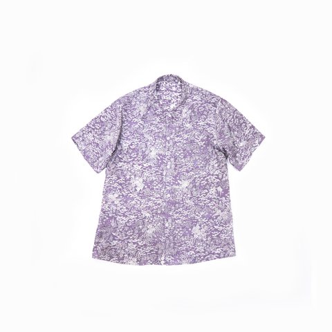 薄紫色、花柄シルク着物リメイク、半袖アロハシャツ、オリジナルサンプル MZ original