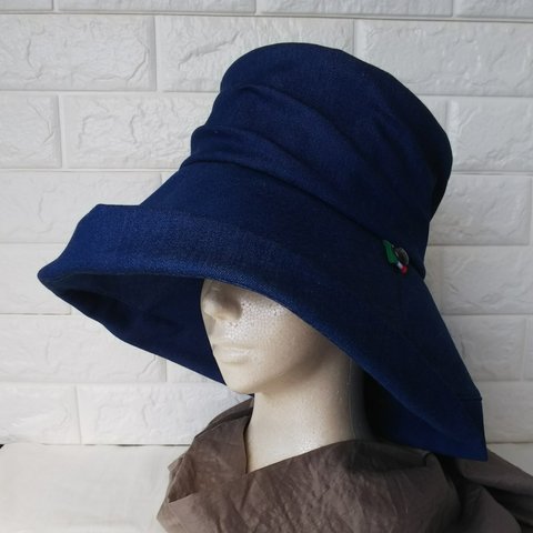 【再販】＊デニム＊つば広 シャーリング  レディース  帽子  ハット  UV対策  つば広帽子
