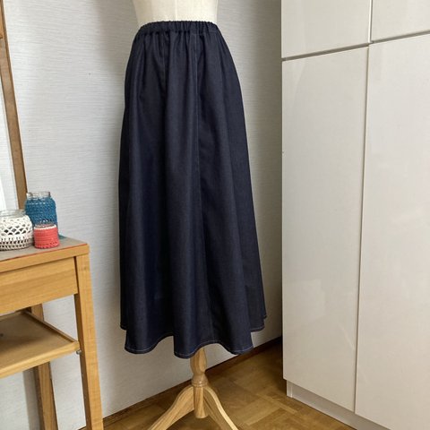 ☆SALE インディゴストレッチデニム　10パーツギャザースカート