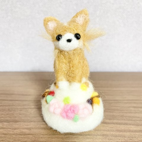 チワワちゃんとケーキ　羊毛フェルト雑貨