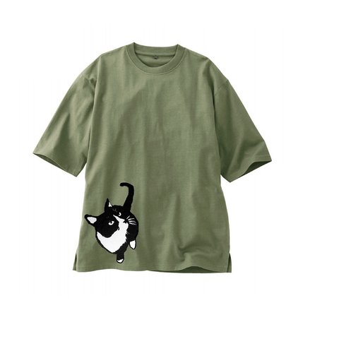 黒ネコ柄　ビッグシルエットTシャツ【SS～3L】綿100% (男女兼用)