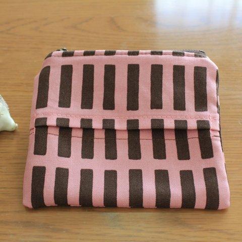【New】秋カラーのファスナー付きポケティポーチ　格子柄　チョコ×ピンク