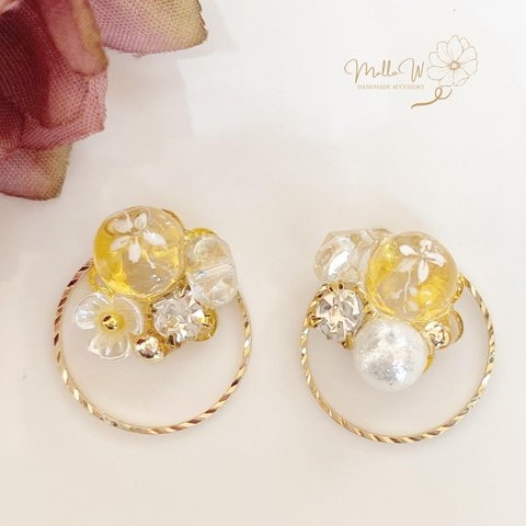 ビジュー×フープ　ピアス　イヤリング