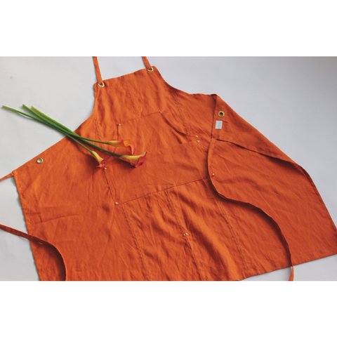 リネンエプロン 【Eyelet switching apron 】Orange