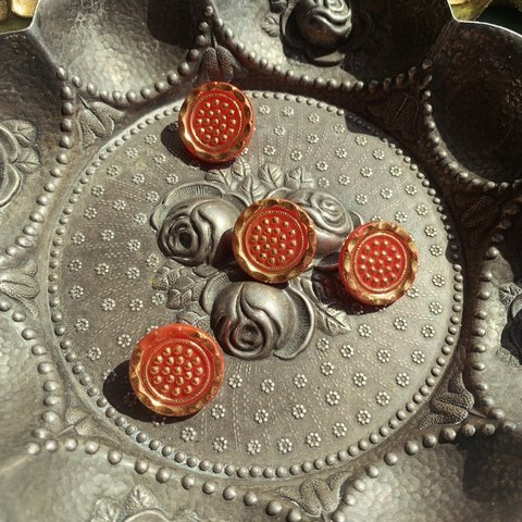 SALE【2コセット】#vintage#czech button#チェコボタン　18㍉ red/bronze flower