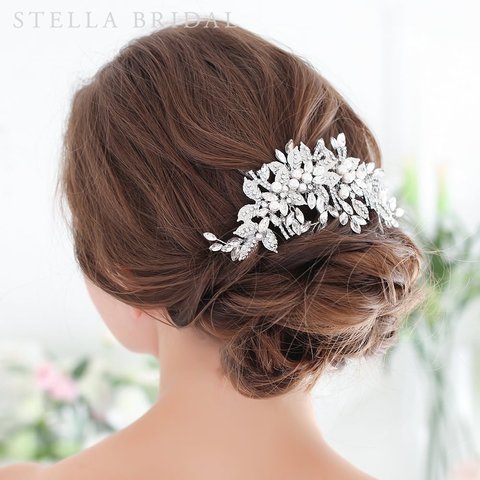 スワロ使用 リーフチャームのブライダルヘッドドレス Lenora - レノーラ ｜ウェディングヘアアクセサリー【受注生産品】