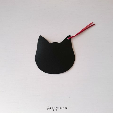 革のブックマーク　黒猫　国産高級レザー　受注制作 