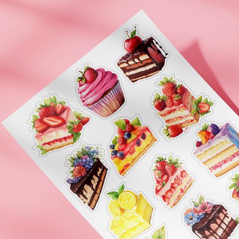 (#23) 水彩ケーキのダイカット素材・5シート・選べる用紙＆サイズ