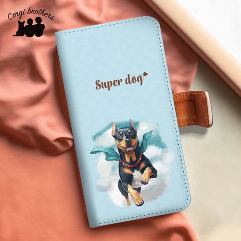 【 ヒーロー ドーベルマン 】 手帳 スマホケース　犬　うちの子　プレゼント　ペット　Android対応