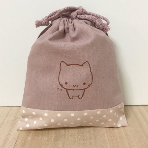 ミコちゃん　巾着〈くすみピンク〉