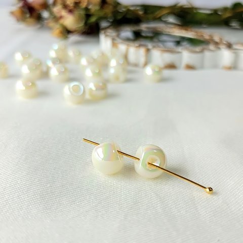 【14個】【10mm】【オフホワイト】人魚姫　オーロラホワイト 鈴丸　アクリルビーズ　ドロップ　アクセサリーパーツ ハンドメイド　DIY　AB056