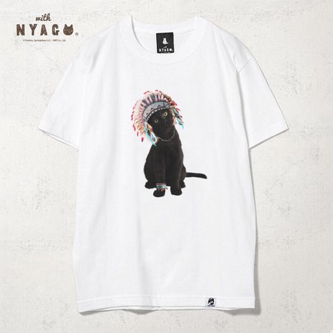 with NYAGO Tシャツ 半袖 猫 グラフィックシャツ tシャツ［ インディアン クロネコ 黒猫 1011 ］