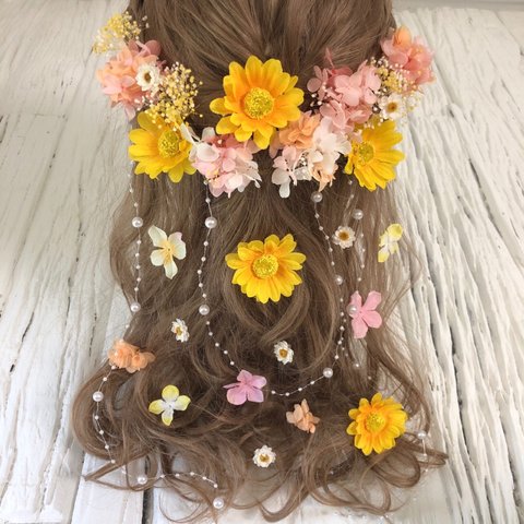 向日葵ブーケの様な髪飾り ヘッドドレス 【送料無料】