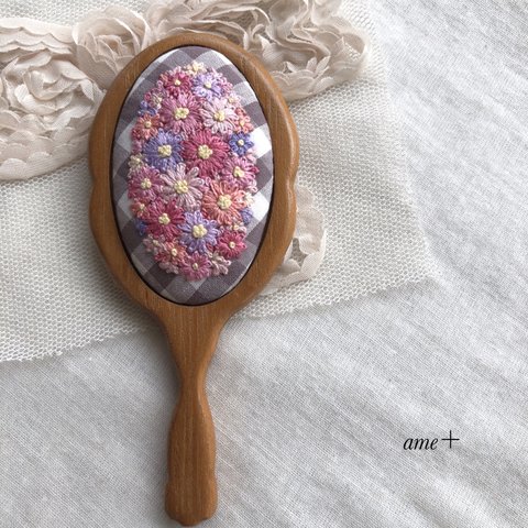 コスモスの花 刺繍プチ手鏡