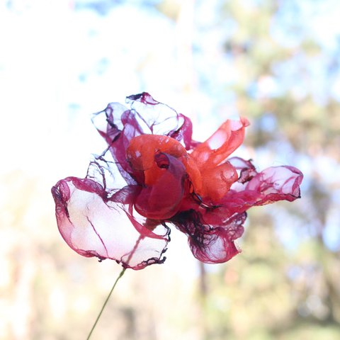 【造花】赤とオレンジのオーガンジーフラワー｜炎の花