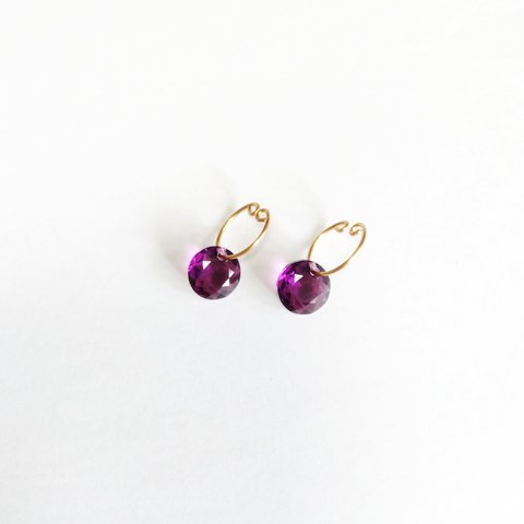 SWAROVSKI CRYSTAL × HOOP × PURPLE  : ノンホールピアス（K14GF変更+600円)