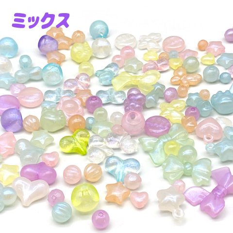 ビーズ チャーム ミックス スター 星 プラスチック アクリル 子供向け ゆめかわ クリア パステル カラフル 【beads1190 ミックス100ｇ】