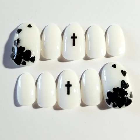 Heart＆Cross Nail Sheer White×Black