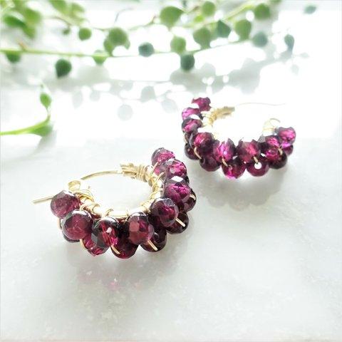 即納/送料無料14kgf Garnet wrapped pierced earring/earring フープピアス