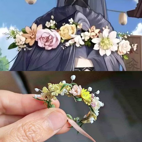  [ ご希望のサイズオーダーOK]ミニチュア 花冠 ドール用 花嫁 枯れない花