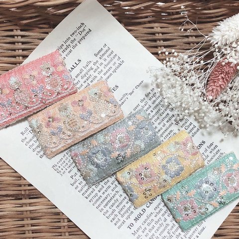 インド刺繍リボン✧̣̥̇ぱっちんピン