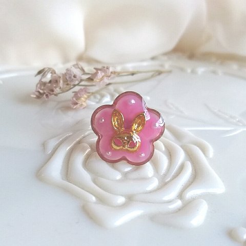 vintage rabbit ring うさぎのお花リング B (ピーチピンク・フリーサイズ)