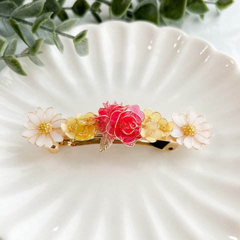 春のヘアクリップ/バレッタ💐バラ　菜の花　デイジー
