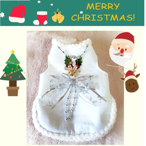 クリスマス・ホワイトタンクトップ　小型犬 猫ちゃん用　送料無料　xwt01