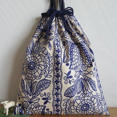 お着替え袋 (35×30) ☆ ブルーラインフラワー