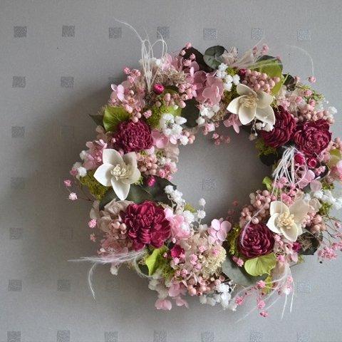【早割＊母の日2024】かすみピンクの花束wreath