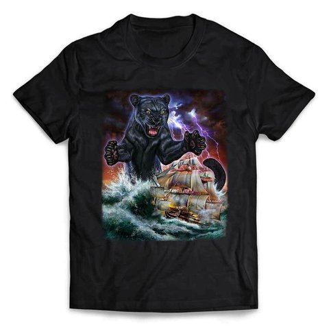 半袖Tシャツ 船を襲う 黒ヒョウ  海 雷 嵐 by FOX REPUBLIC