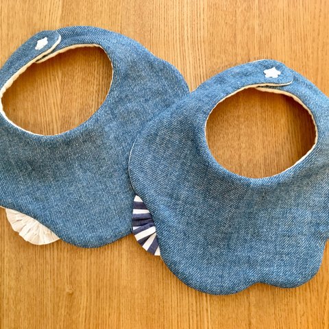  ”” denim  lace & stripe ””　gather mokumoku:️baby　スタイ　