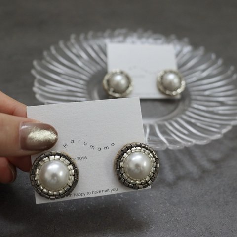 perl×silver beads ピアス　イヤリング