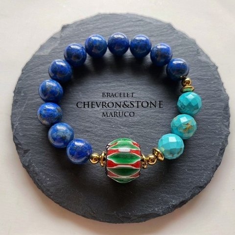 BL400-551シェブロンAntique+ラピスラズリ+turquoise 17㎝*天然石ブレスレット [送料無料]　TRADE BEADS