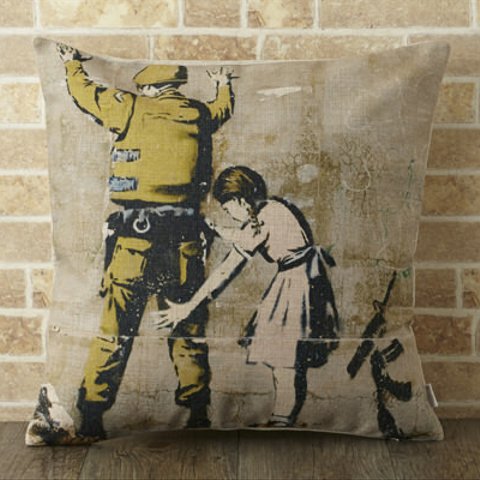 Banksy ガールインスペクション クッションカバー jubileecushionba006