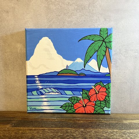 【Tropical beach Enoshima】アートパネル　キャンバス　原画　180mm×180mm