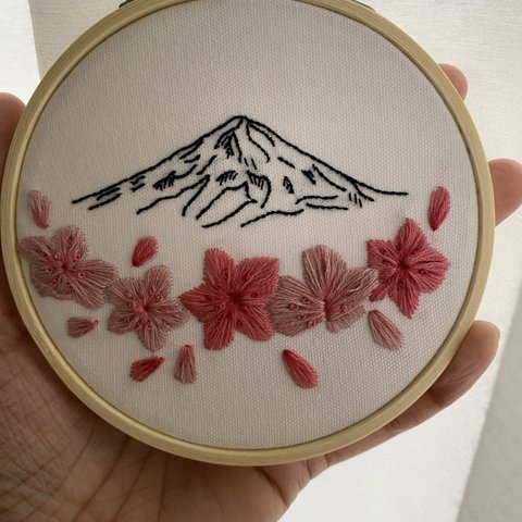 富士山と桜の刺繍