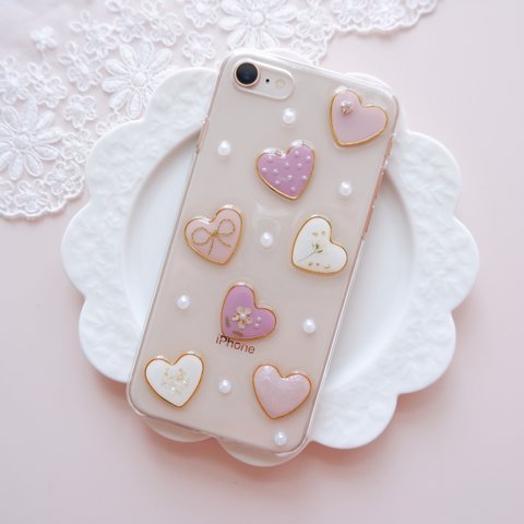 ランダムハート♡.*･ﾟ押し花iPhoneケース　モーブピンク【※iPhone専用ページ】