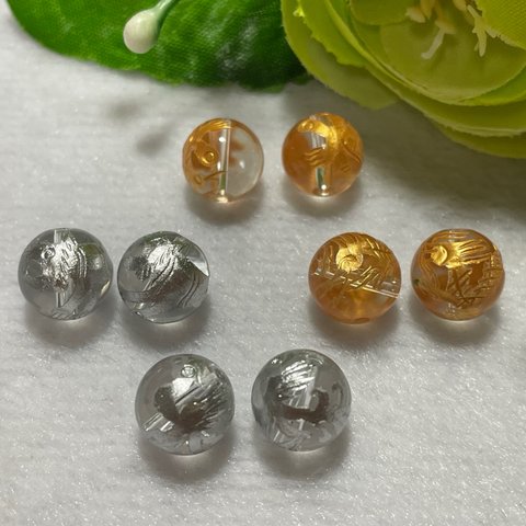 【6】水晶  四神 ビーズ ゴールド&シルバー 10mm 8個セット