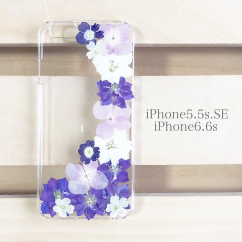 purple blue white 詰め合わせ押し花 iPhone ケース