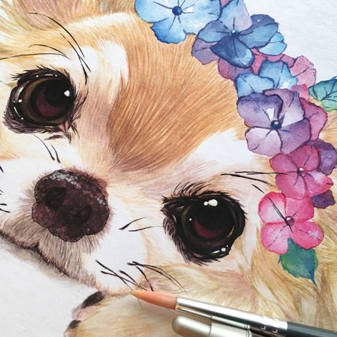 【紫陽花の花冠✳︎】ペットの似顔絵オーダーイラスト