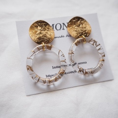 ピアス アクリルリング×ゴールプレート