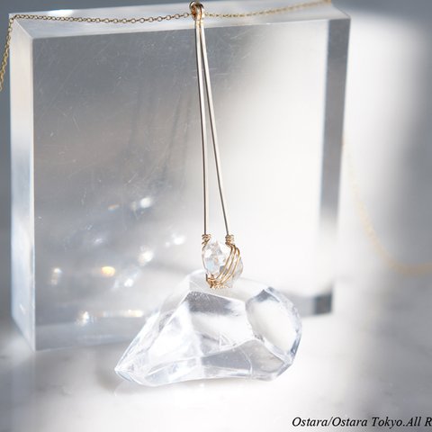 【Minimalism】14KGF Long Triangle Bar Necklace,Gemstone Dream Crystal-NY Herkimerdiamond-