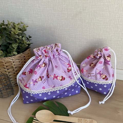 SALE！お弁当袋＆コップ袋～白鳥とバレリーナ むらさき～