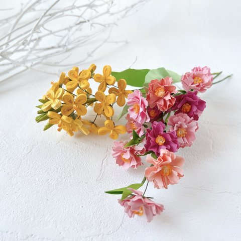 春を飾る☆菜の花、桃の花（ペーパークイリング、クイリング）