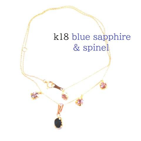 -k18- blue sapphire & spinel bracelet & necklaceブレスレット